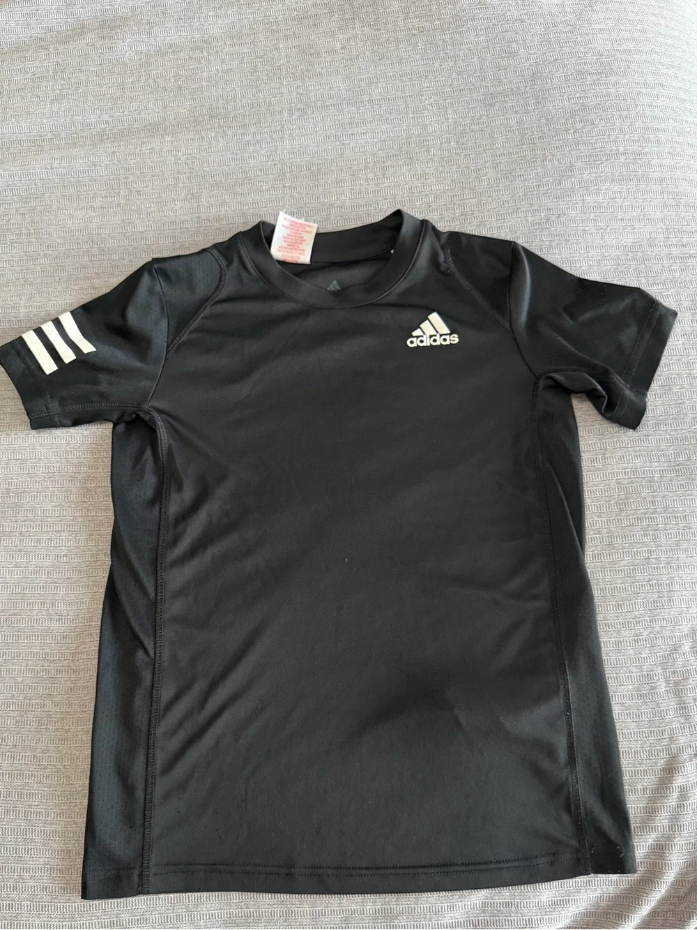 adidas Black Kids Short-Sleeve tee with White Stripes